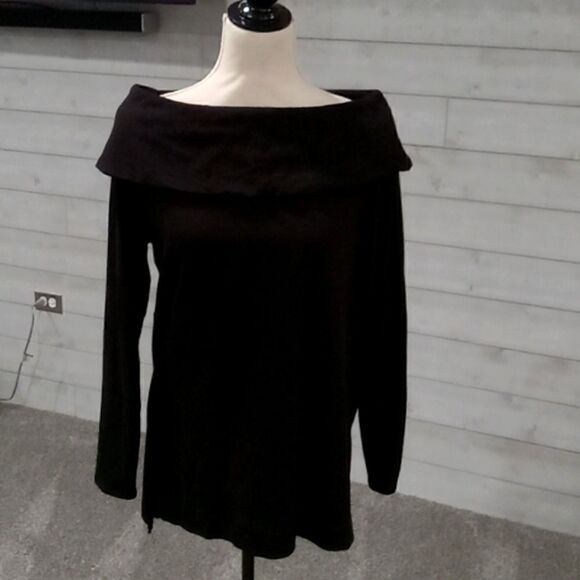 Chico's Zenergy brushed fleece black fold over bateau tunic size one - Picture 3 of 6